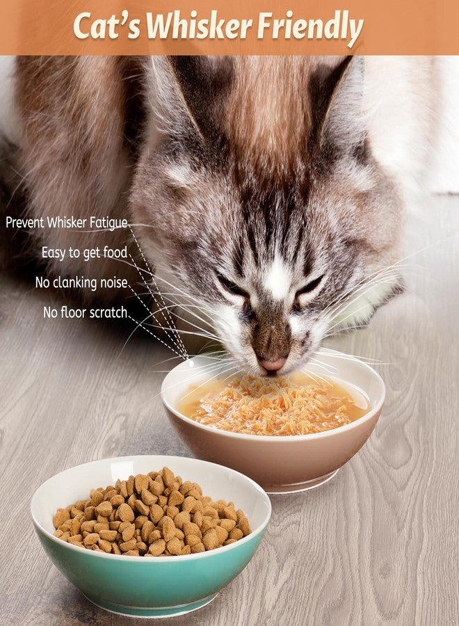Kitwinney Cat Bowls, Ceramic Cat Food Bowl Set with White Silicone Ring for Non Slip, Cute Cats Dishes or Plates for Feeding Indoor Cats, Kitten, Small Dogs (Multicolored 4 Pack-Cute Pet, 5.5 Inches) - Image 5